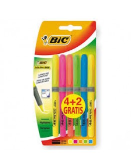 Pochette de 4 surligneurs BIC BRITE LINER couleurs assorties +2 gratuit